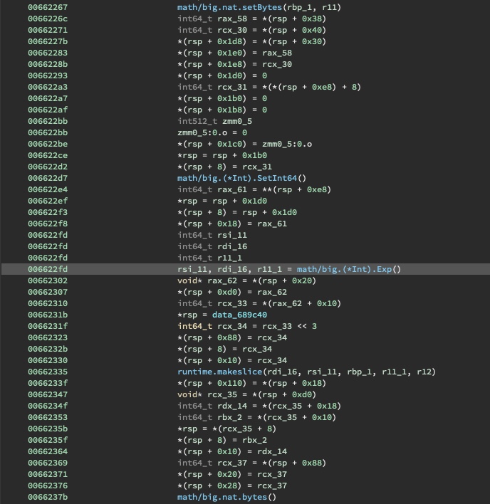Excerpt of main.main showing the JSON output being RSA encrypted