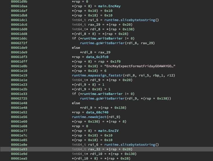Excerpt of main.main showing the fields of a JSON structure being populated
